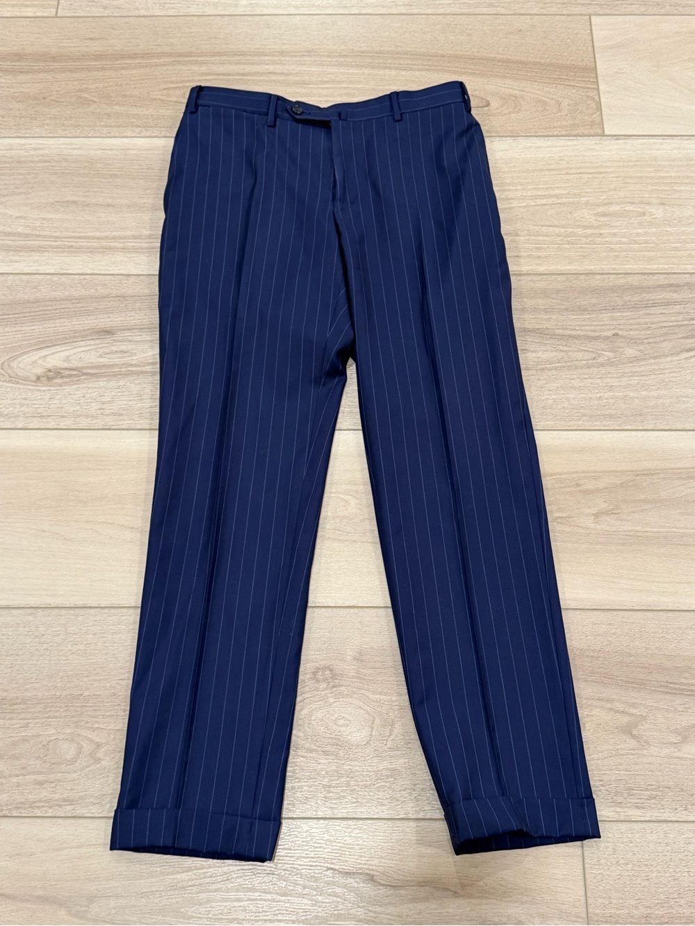 Canali Men's Navy Pinstripe 100% Pure Wool Made In Italy Dress Pants EU 48